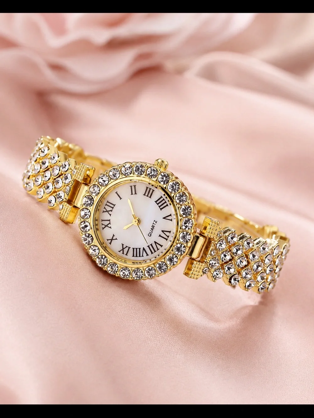Gold Iced Out Watch & Bracelet Set Simulated Diamond VVS Dainty Luxury Set